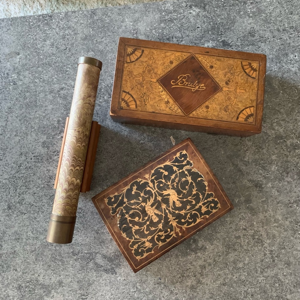 VINTAGE Kaleidoscope and Two Wooden Playing Card Holders